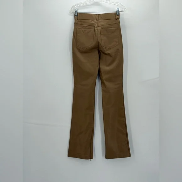 Zara Camel High-Waisted Faux Leather Flare Pants Chic Retro Wide Leg Trousers-XS - Picture 3 of 14